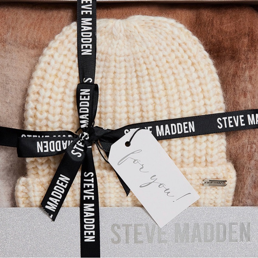 Steve Madden • Women's Brushed-Plaid Scarf & Solid Beanie • 2-Pc. Box Set